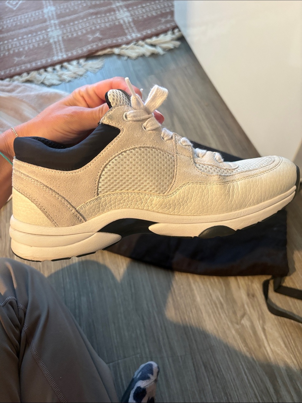 CHANEL Cream and Black CC Logo Low-Top Sneakers - Picture 2 of 5